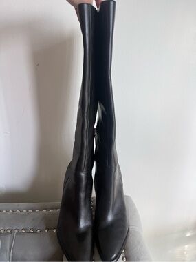 Sam Edelman Black Pointed-Toe Knee-High Heeled Boots